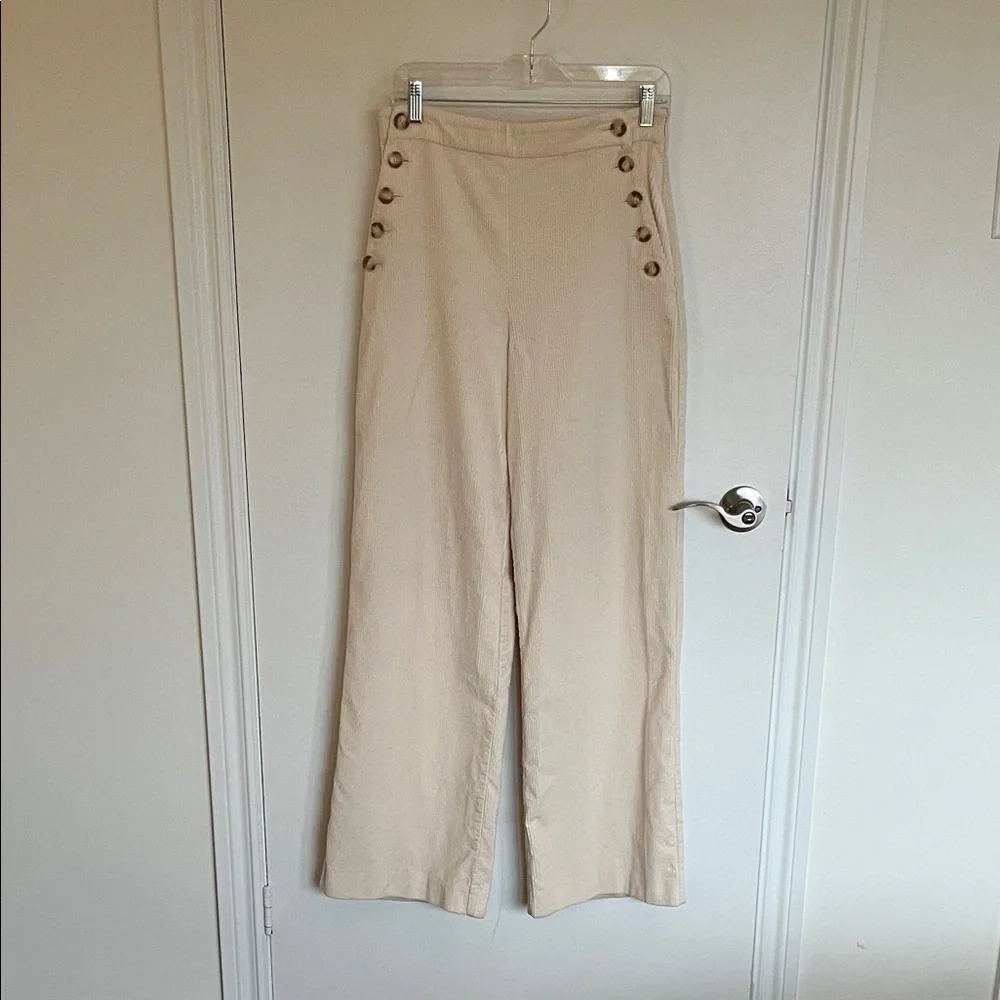 Sezane Cream Corduroy High Waisted Pants - Picture 1 of 6